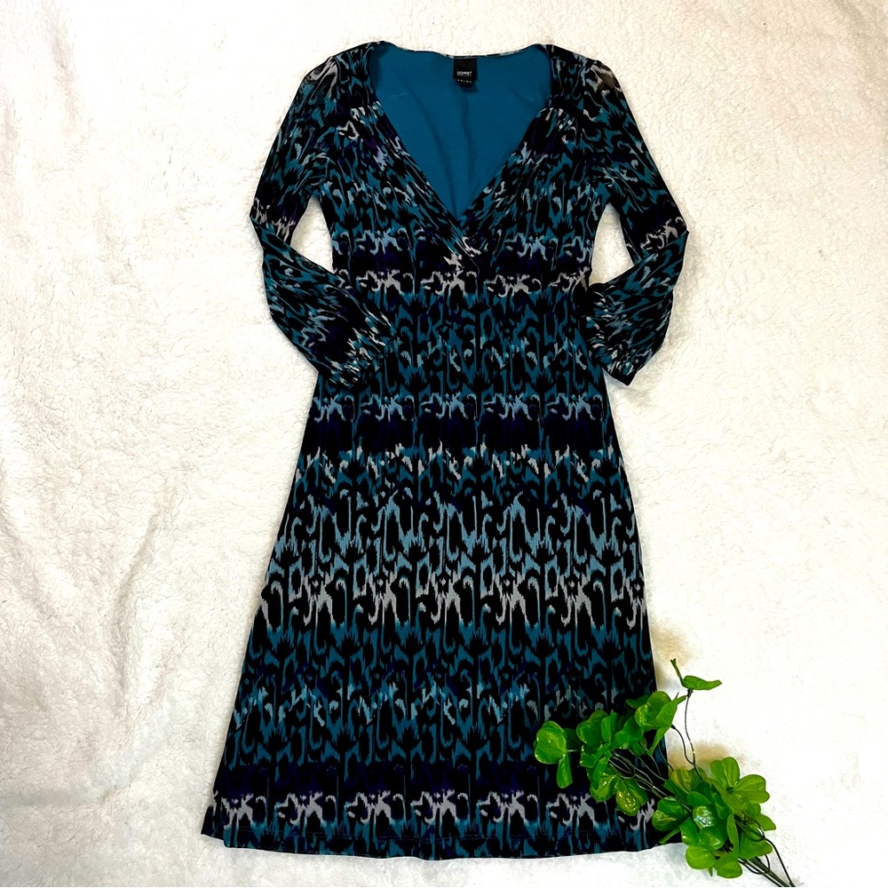 Esprit Collection Dress Womens Size XS Blue-Black Vintage 90's Long sleeve Midi